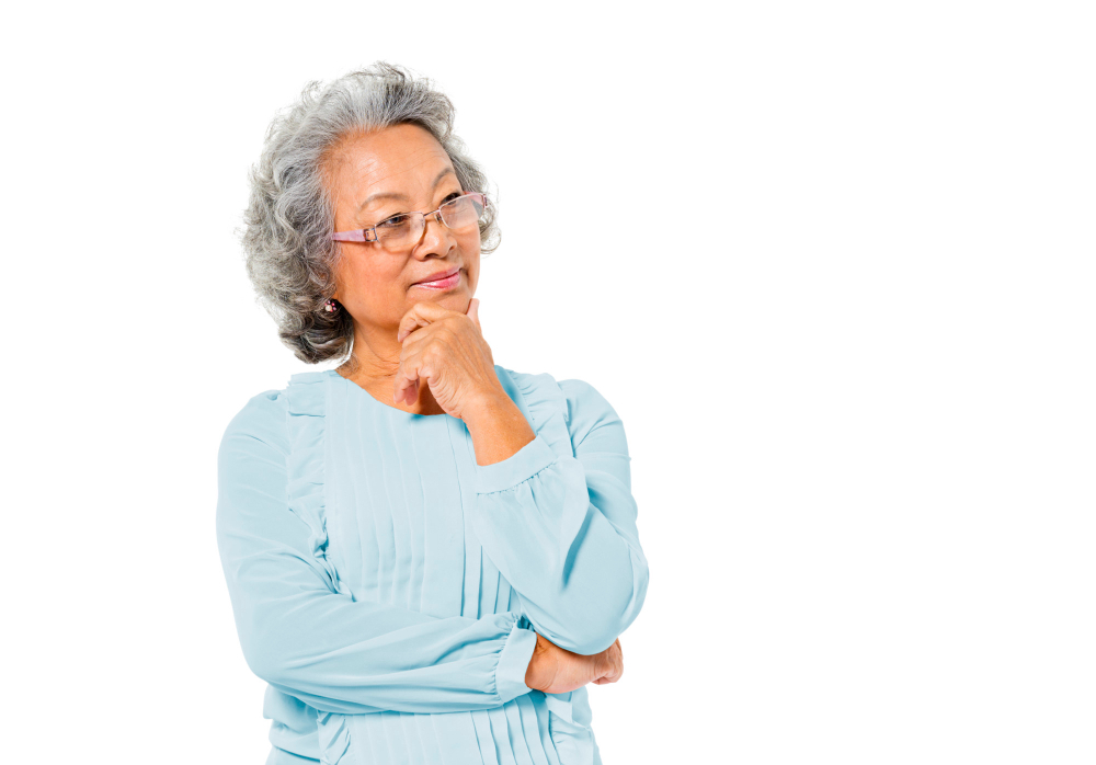 困惑する高齢者の表情、終活への不安や戸惑いを表現